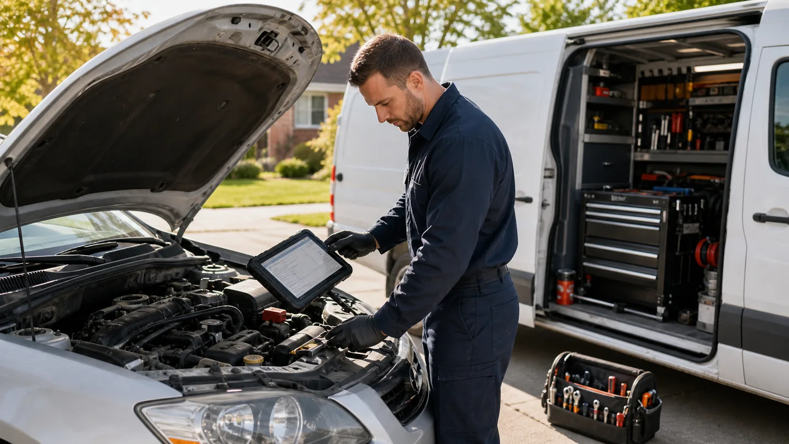 mobile mechanic service professional at work