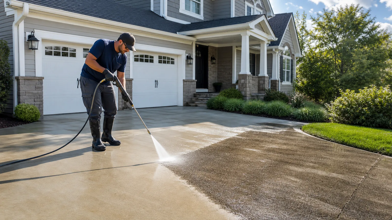 pressure washing service professional at work